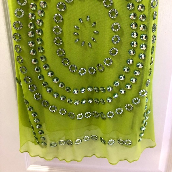 ♥️BCBG MaxAzria chartreuse chiffon bead dress - Picture 3 of 11